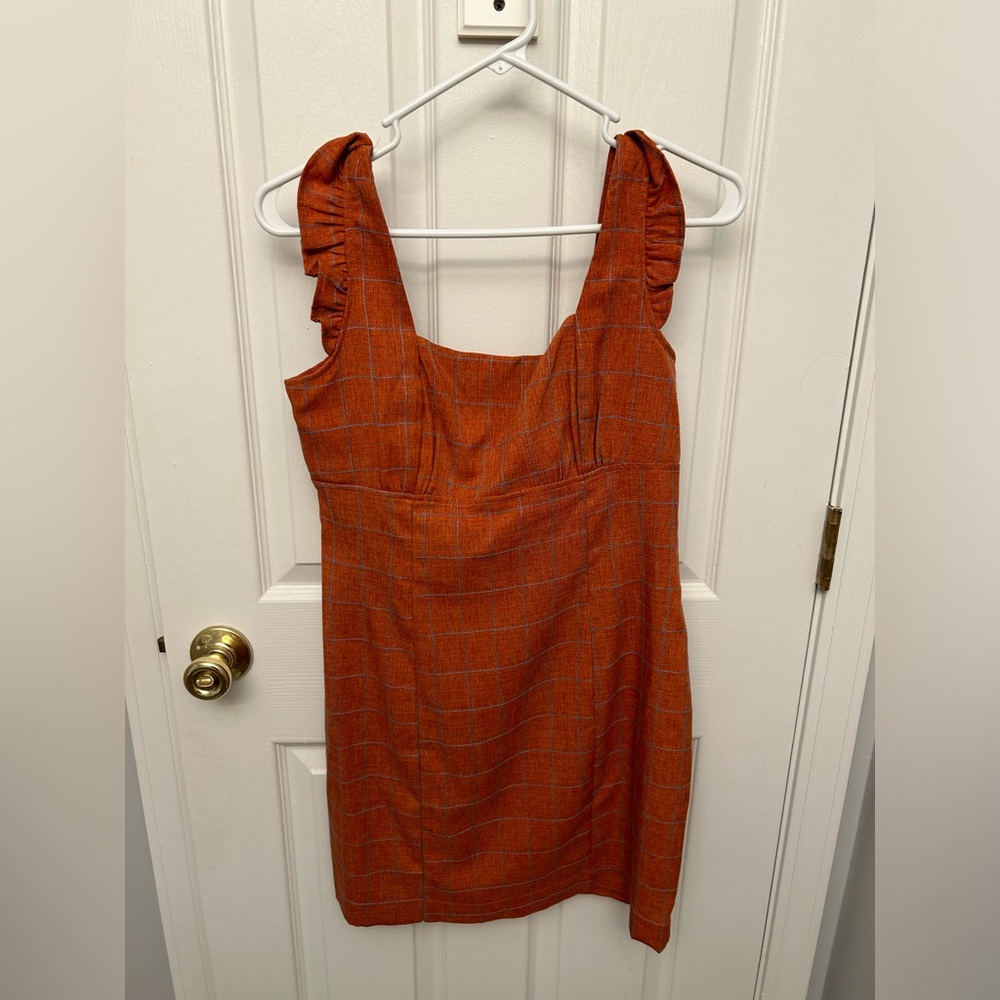 Orange, ruffle strap dress. Size Medium